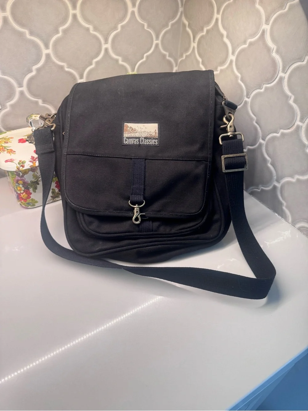 Canvas Classics Black Canvas Messenger Bag Crossbody Travel Bag